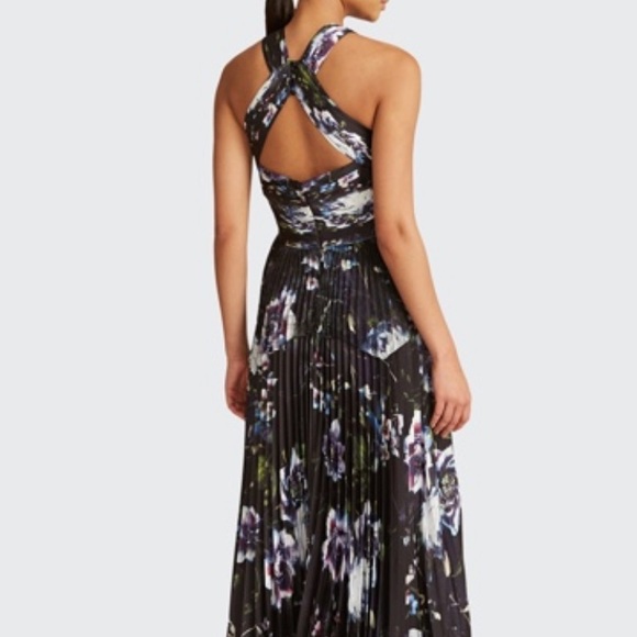 Theia Trinity Floral Pleated Halter Dress - Picture 2 of 13